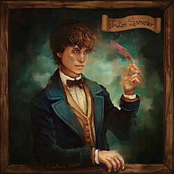 Quadro de Newt Scamander, bruxo da saga Animais Fantásticos.